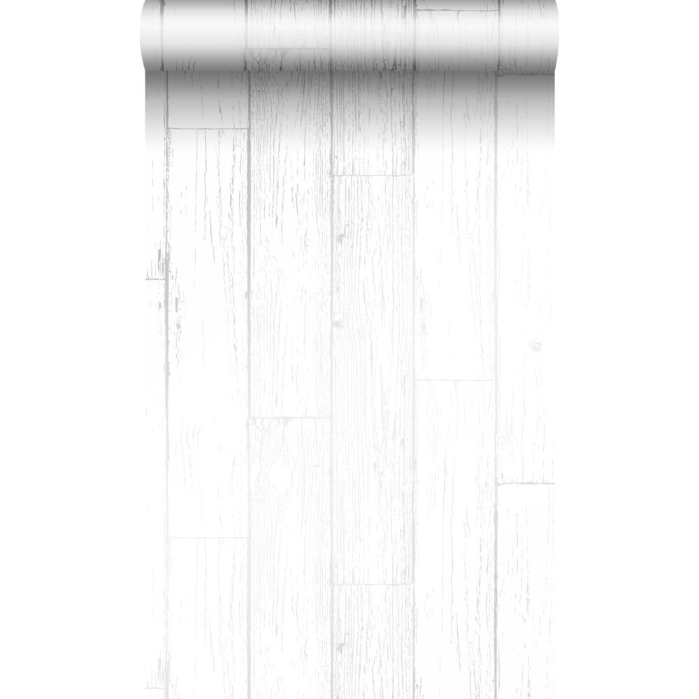 verweerde houten planken mat wit zilver - behang