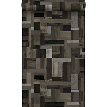 behang sloophout motief zwart en grijs