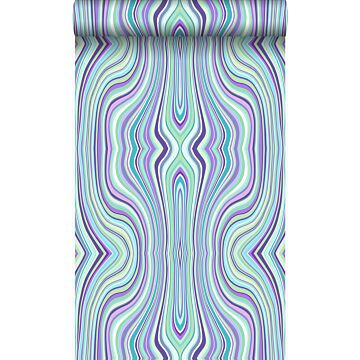 behang grafische lijnen turquoise en paars