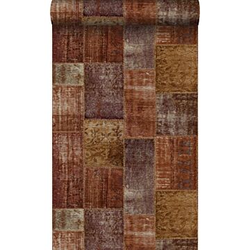 behang kelim patchwork roest bruin