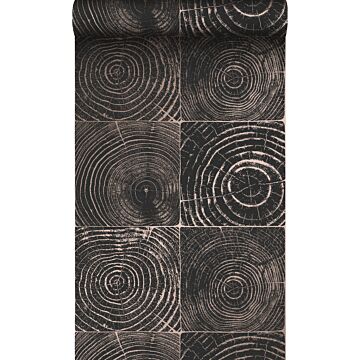 behang dwarsdoorsnede boomstam mat zwart en glanzend brons