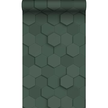 eco-texture vliesbehang 3d hexagon motief donkergroen