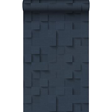 eco-texture vliesbehang 3D kubussen donkerblauw