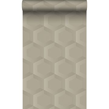 eco-texture vliesbehang 3d hexagon motief zand beige