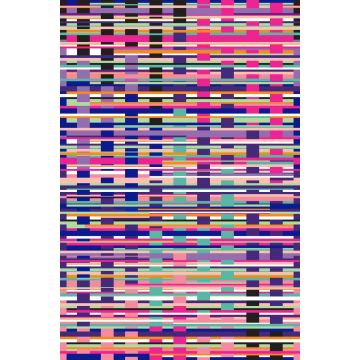 fotobehang grafische strepen turquoise, zwart, paars, roze en wit