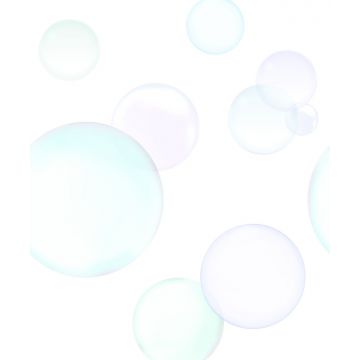 fotobehang grote zwevende bellenblaas lucht bellen pastel paars, mintgroen en pastelblauw