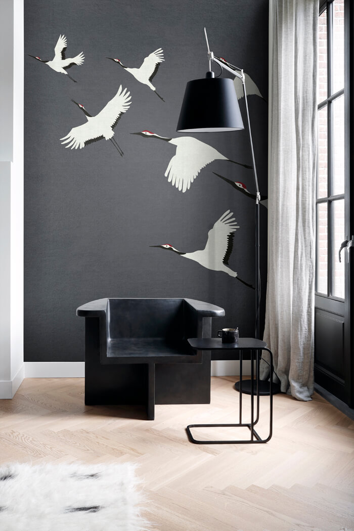 kraanvogel fotobehang in woonkamer